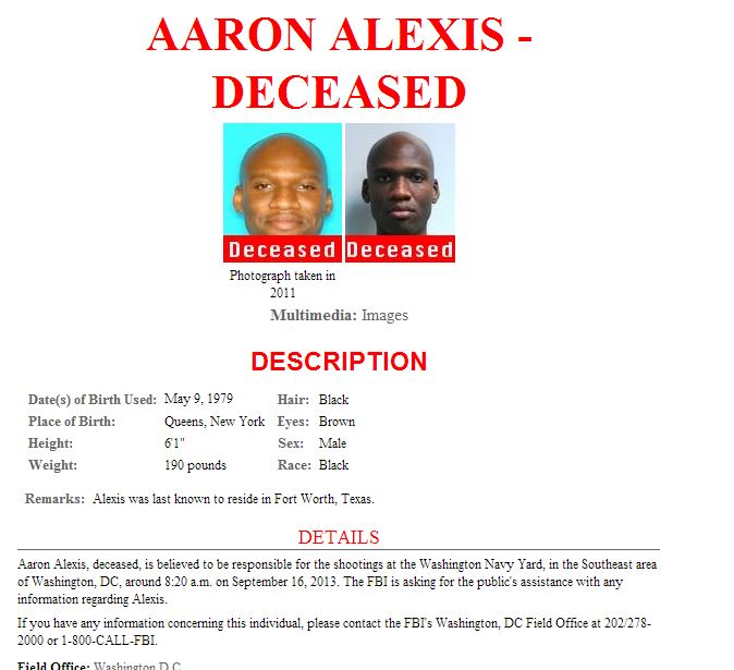 FBI Releases Aaron Alexis' Wanted Information Poster